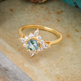 Round Cut 0.6 Carat Moss Agate Promise Ring Cluster Anniversary Ring